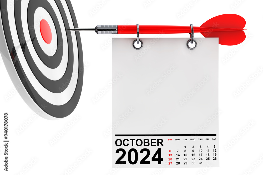 Aufkleber calendar october 2024 on blank note paper with free space for your design. 3d rendering
