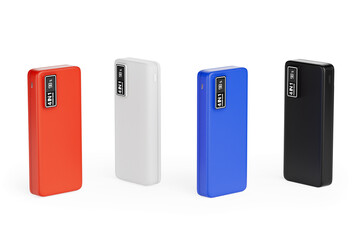 Colored Mobile Devices Charging Power Banks. 3d Rendering