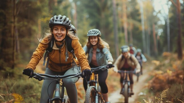 woman riding bicycles in countryside - Powered by Adobe