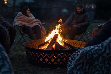 Generative AI Image of People Surround Warm Woods Bonfire at Night November Winter Season Wallpaper