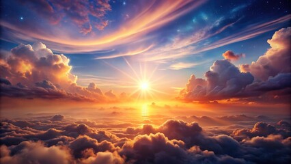 Surreal sunset in a dreamlike sky filled with ethereal clouds , vivid, surreal, dreamscape, sunset, sky, clouds, colorful