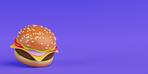 Cartoon Premium Delicious Burger Icon. 3d Rendering