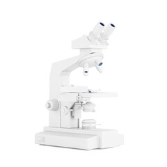 White Modern Golden Laboratory Microscope in Clay Monochrome Style. 3d Rendering