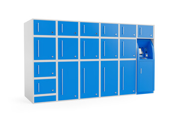 Blue Delivery Automat Terminal Post Lockers. 3d Rendering