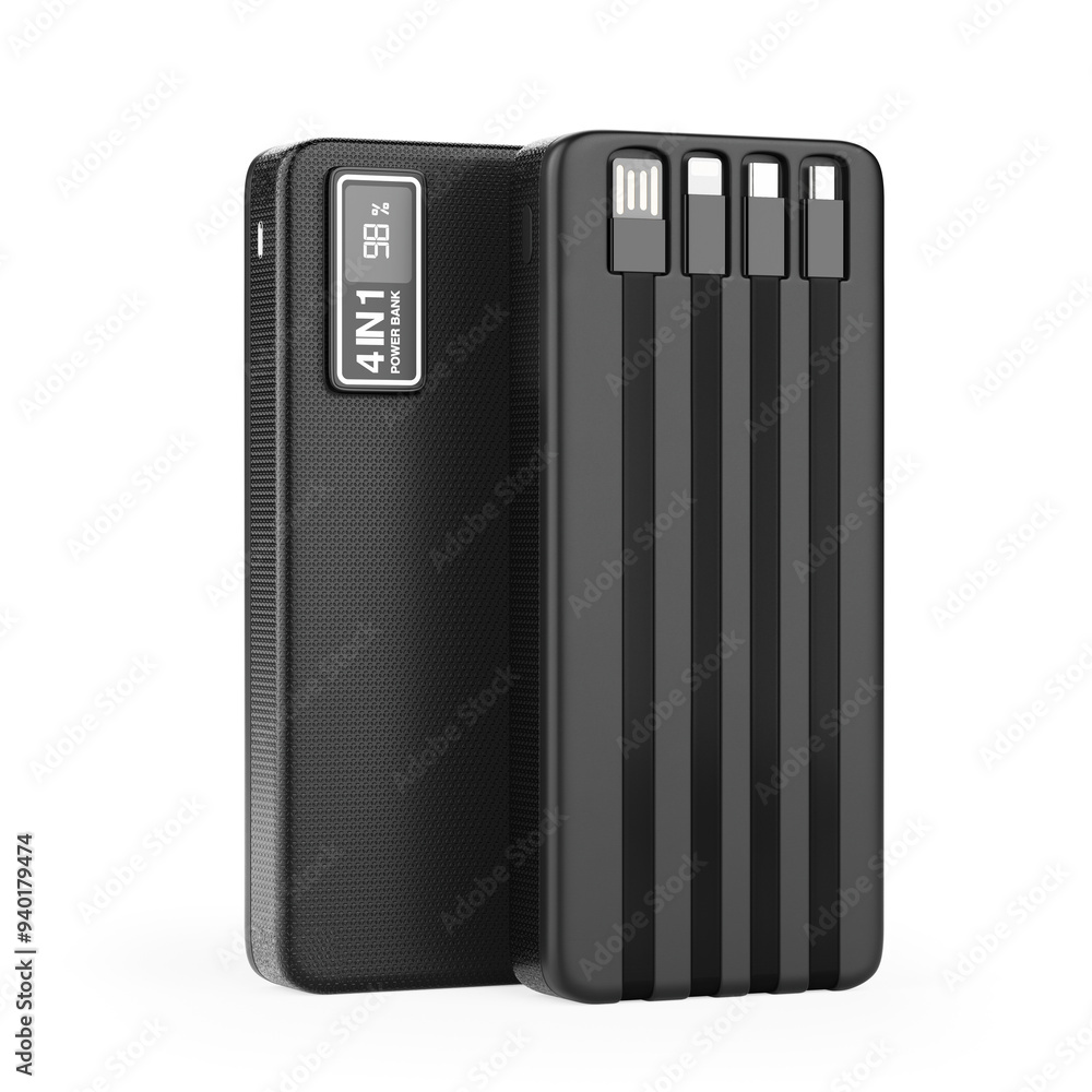 Poster mobile devices charging power bank. 3d rendering