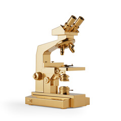 Modern Golden Laboratory Microscope. 3d Rendering