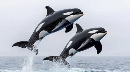 Obraz premium KILLER WHALE orcinus orca, PAIR LEAPING, CANADAwhich brings forward 