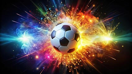 Fototapeta premium Vividly exploding soccer ball with colorful sparks , explosion, soccer, ball, vivid, colors, sparks, sports, dynamic
