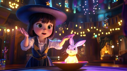 Young Magician with Rabbit and Magic.