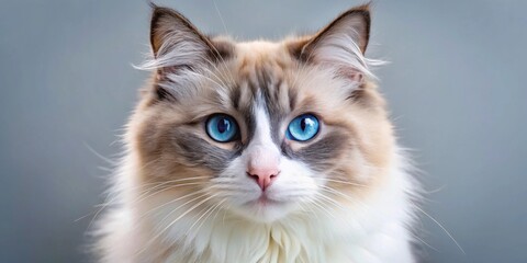 Obraz premium Ragdoll cat with stunning blue eyes, Ragdoll, cat, blue eyes, intense, striking, adorable, fluffy, pet, feline