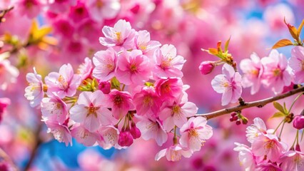 Obraz premium Vibrant and colorful pink cherry blossoms in full bloom , Pink, Cherry, Blossoms, Spring, Flora, Petals, Nature, Blooming