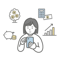 スマホで資産運用する女性
