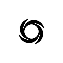 Swirling circle logo, dynamic motion energy symbol, black vortex