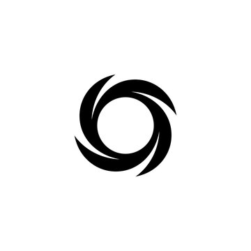 Swirling circle logo, dynamic motion energy symbol, black vortex