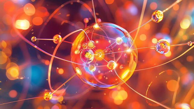 Conceptual image of quarks and gluons forming a proton with a vibrant background