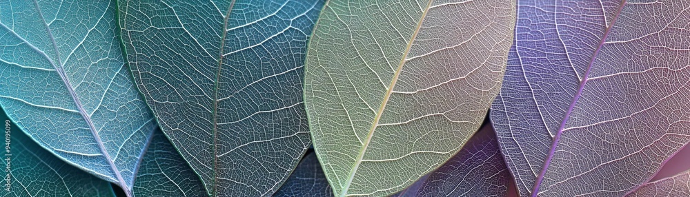 Poster a close-up of a delicate leaf structure with vibrant colors and intricate details.