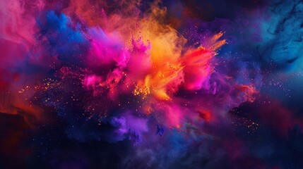 Obraz premium Colorful explosion of smoke and liquid paint on dark background