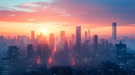 Fototapeta premium City Skylines: Dramatic Urban Beauty at Dawn/Dusk