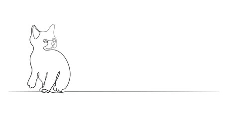 continuous line kitten.one line drawing of cute kitten.single line vector illustration of small cat.editable stroke.isolated white background