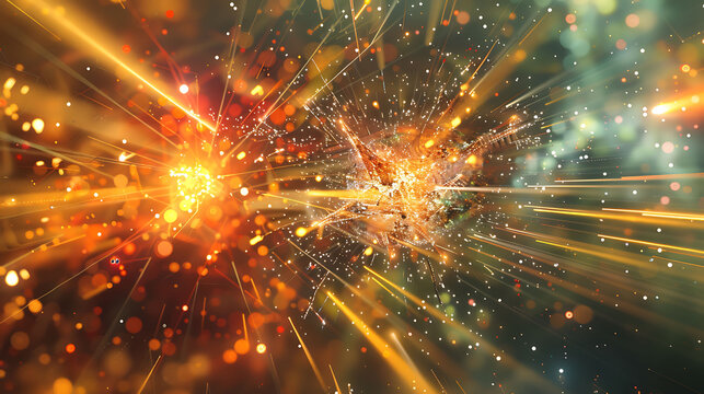 Conceptual scene of highenergy collisions producing a range of particles including quarks and gluons