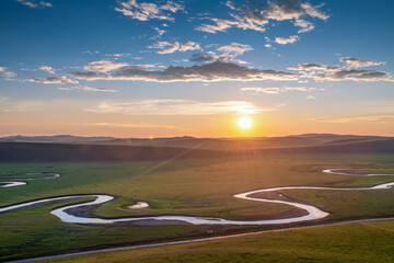 Scenery of Mozhigele River in Hulunbuir Grassland, Hulunbuir City, Inner Mongolia Autonomous Region, China