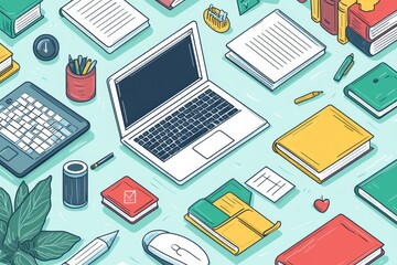 Illustration of educational learning tools set on table created with Generative AI