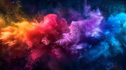 Obraz premium Colorful explosion of smoke and liquid paint on dark background