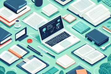 Illustration of educational learning tools set on table created with Generative AI