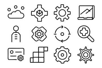 Set of Devops icons in line style vector art illustration