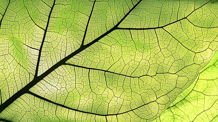 Obraz premium Close-up of a green leaf with visible veins and a dark central vein.