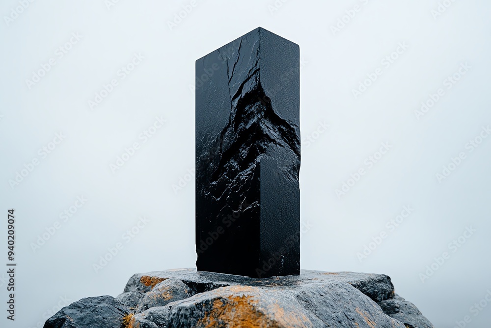 Poster A minimalist abstract representation of a tombstone, using geometric shapes and a monochromatic color scheme to evoke reflection