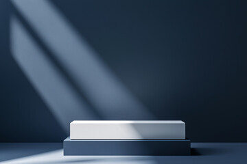 Obraz premium Elegant Minimalist Product Display with White Podium and Deep Blue Background