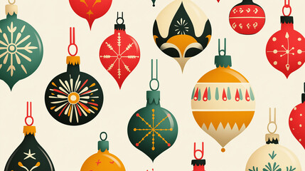 Repeating Christmas Ornaments in Various Shapes and Colors