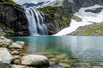 Obraz premium Ice Lake Waterfall Mountains Austria - Eissee Wasserfall Nationalpark Hohe Tauern Ã–sterreich, ai