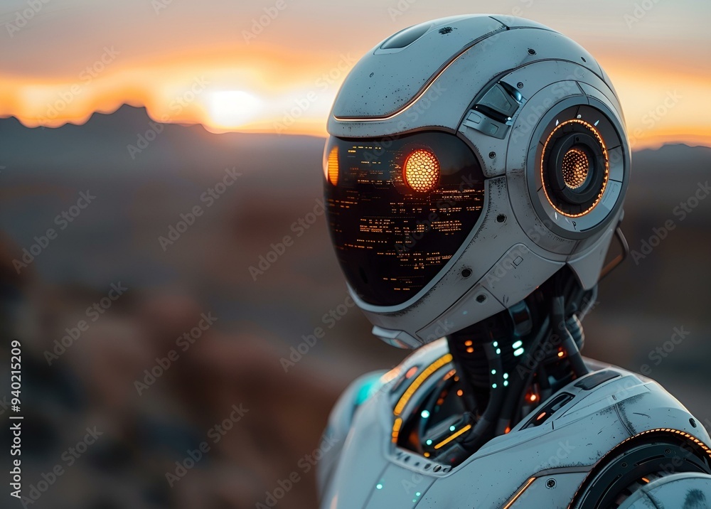 Poster a robot with a helmet.
