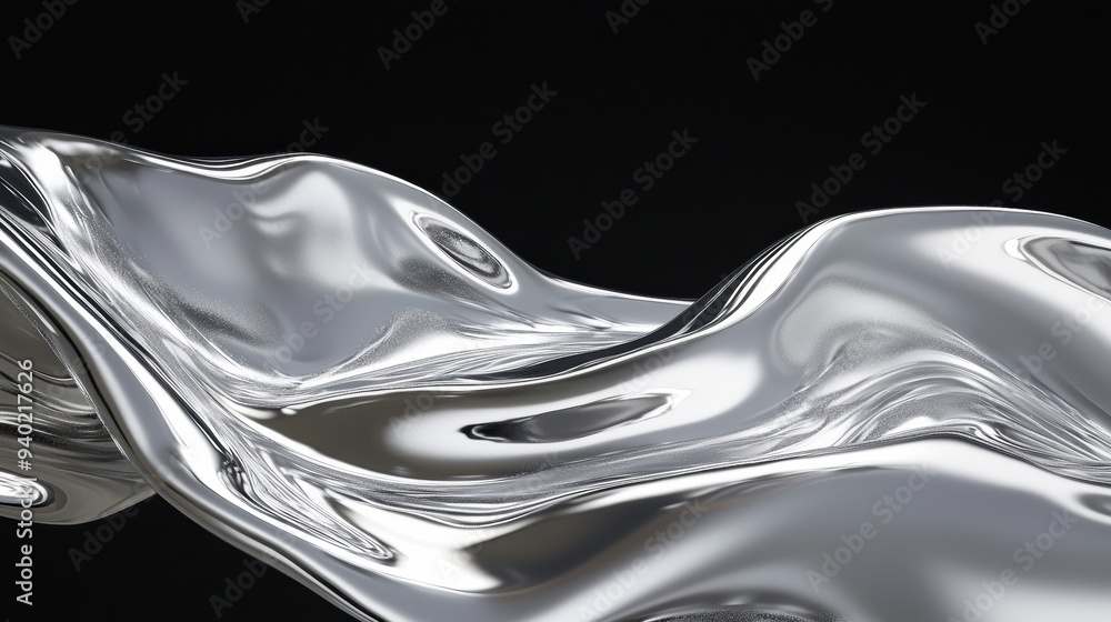 Aufkleber abstract wave with glossy surface texture in a modern silver metallic design