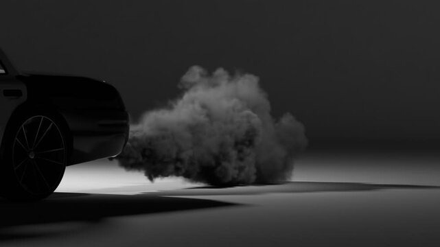 Fumes Emmited From Car Exhaust Dual Pipe White Dense Smoke On Black Background close Up Of A Black Car With Dual Exhaust Pipe Emitting Dense Smoke Tailpipe Fumes