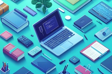 Illustration of educational learning tools set on table created with Generative AI