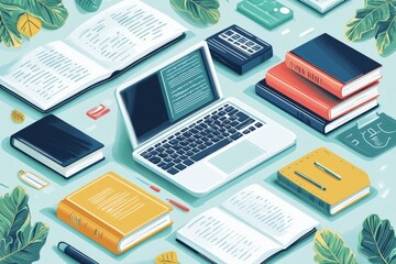 Illustration of educational learning tools set on table created with Generative AI