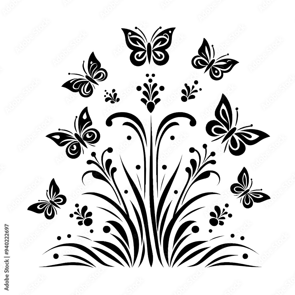 Poster decorative design of a group of ascending butterflies isolated on a transparent background - vector 