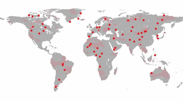 virus world map crisis pandemic outbreak animation. Can be used to represent monkeypox or coronavirus patient zero, worldwide quarantine infection spread