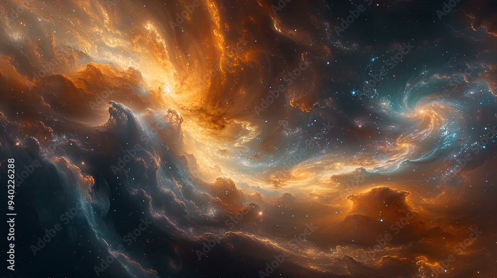 Poster a colorful clouds in space.