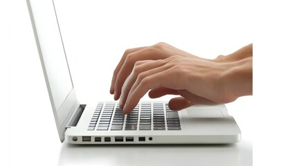 Hands Typing on Laptop Keyboard in Office Workspace