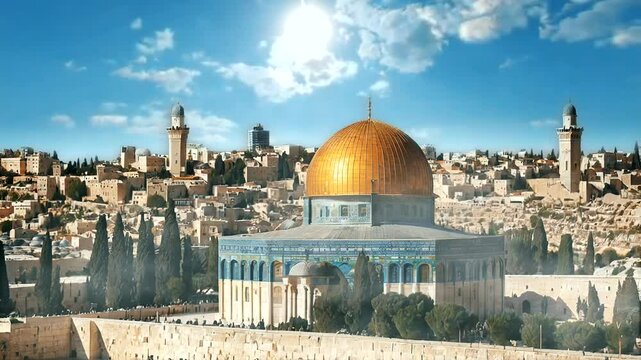 Panoramic view of the Dome of the Rock in Jerusalem, Israel.
