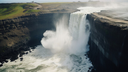 Majestic Waterfall Cascading Over Cliffside