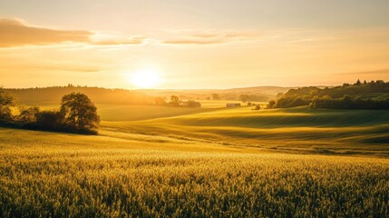 Golden Sunset Over Rolling Fields