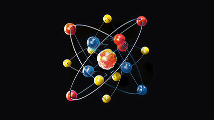 Detailed diagram of an atom with highlighted quarks and gluons