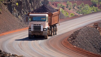 철광석을 가득 실은 트럭