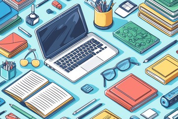 Illustration of educational learning tools set on table created with Generative AI