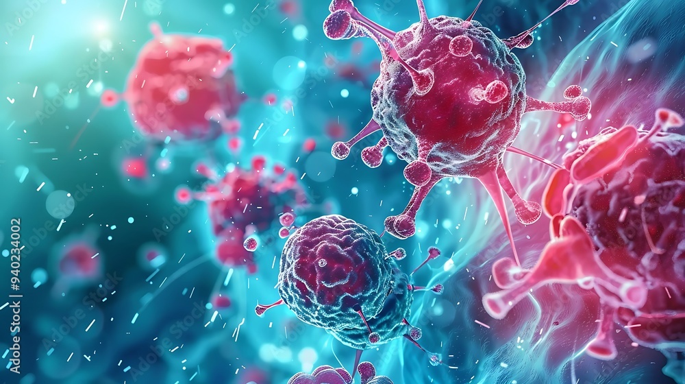 Poster close-up of viruses showing their intricate structure and microscopic details.